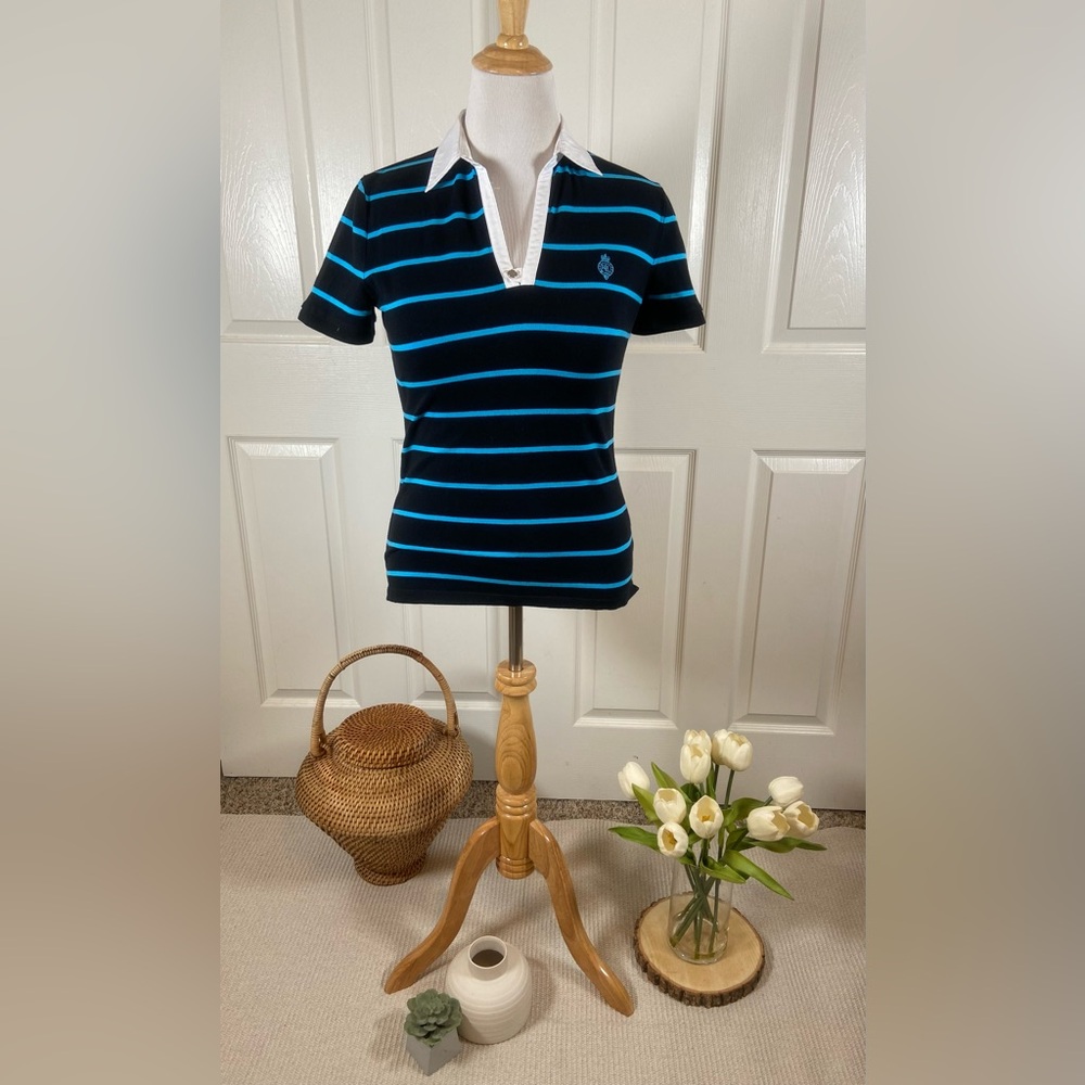 Lauren Ralph Lauren Women’s Active Striped Polo with White Collar Shirt